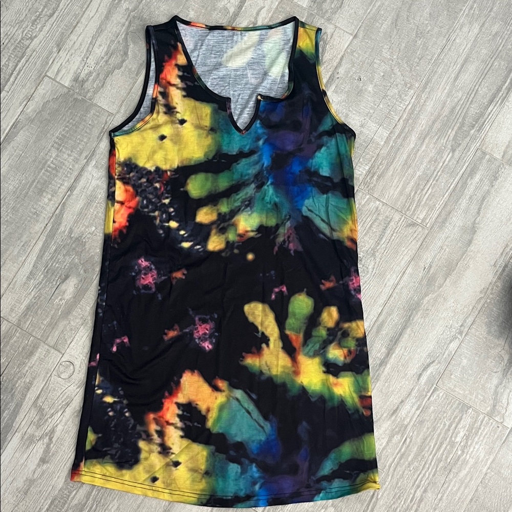 Sleeveless Tie-Dye Dress in Black Multicolor